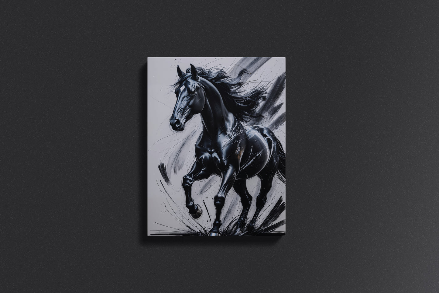 Ebon Fury: Abstract Black Horse Canvas