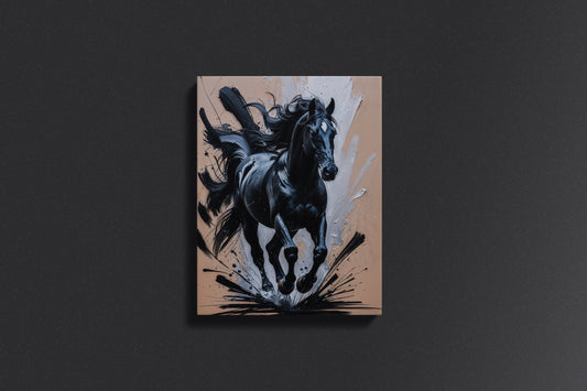 Obsidian Surge: Abstract Black Horse Canvas Art