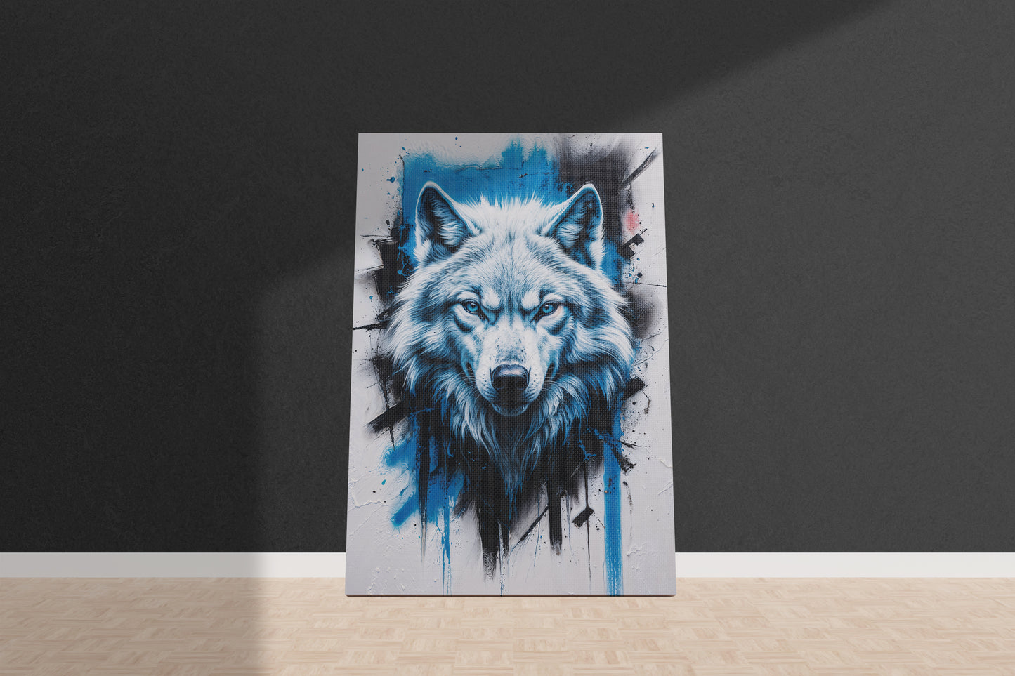 Urban Howl: Street Art White Wolf Canvas