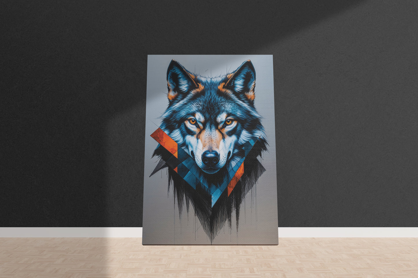 Geometric Echo: Abstract Digital Wolf Canvas Art