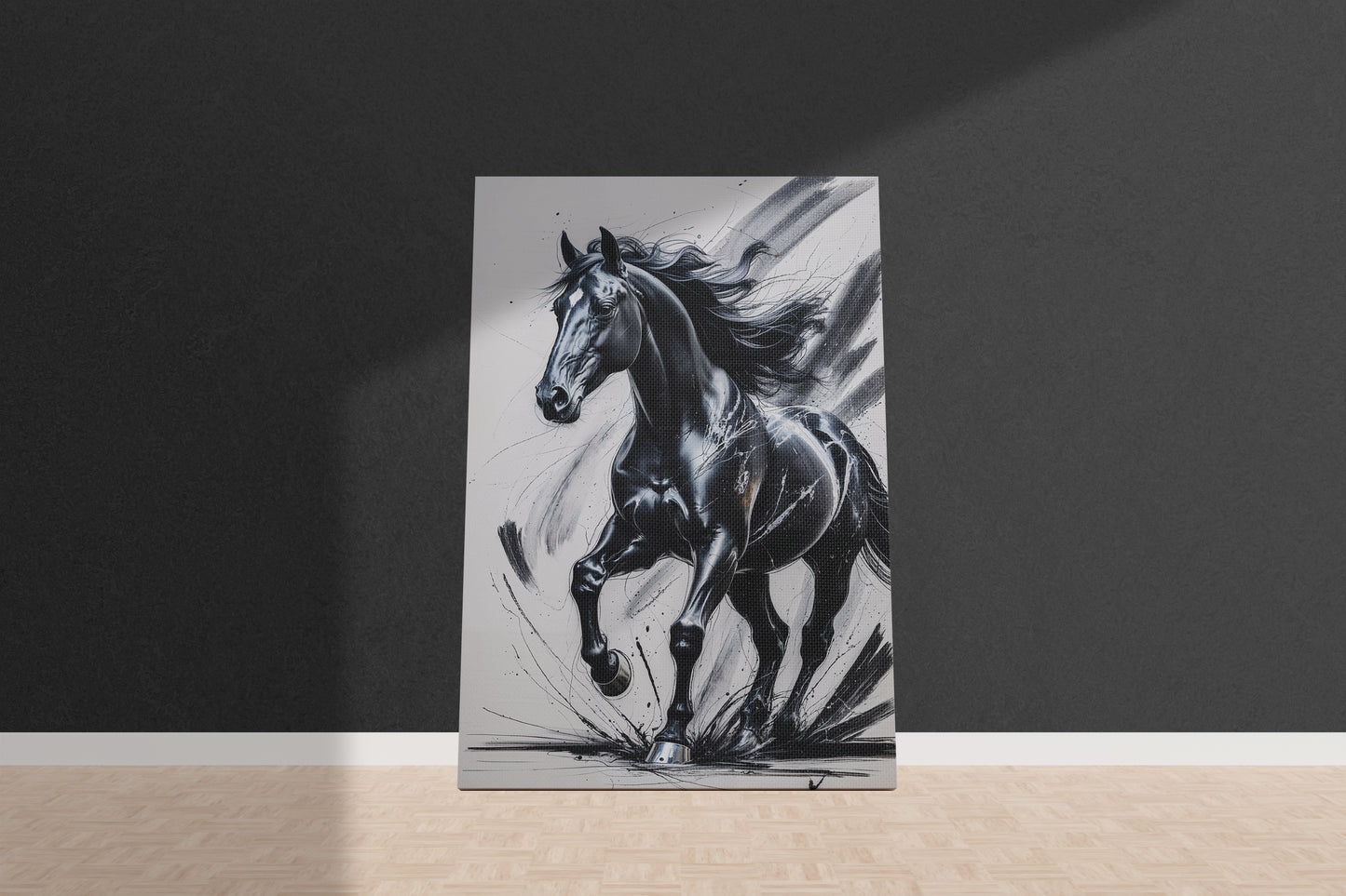 Ebon Fury: Abstract Black Horse Canvas