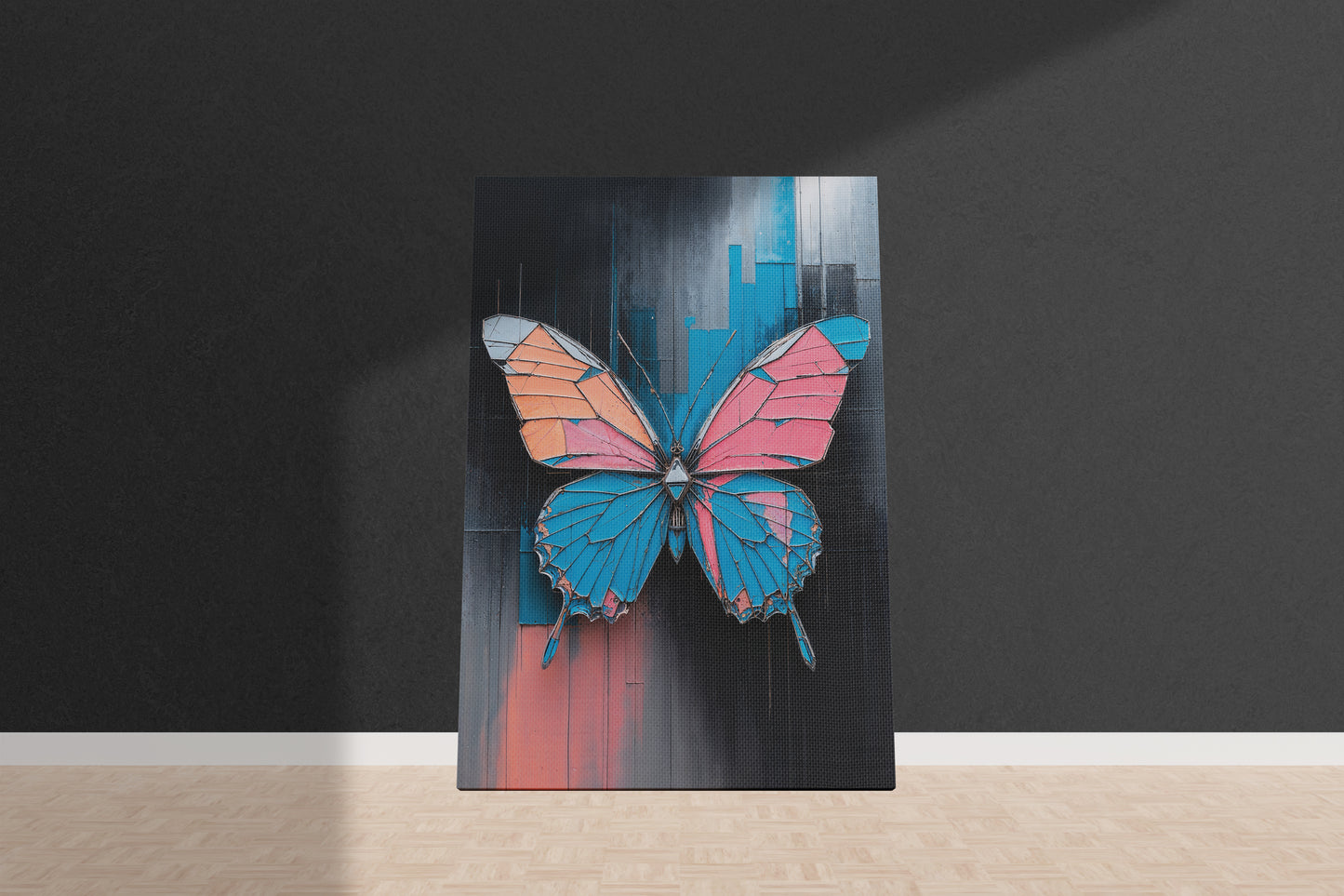 Glitch Aesthetic Butterfly Canvas – Geometric Abstract Art