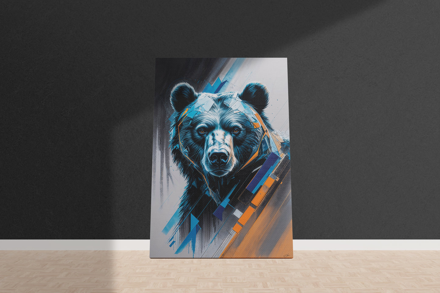 Glitch Aesthetic: Modern Geometric Bear Canvas Art