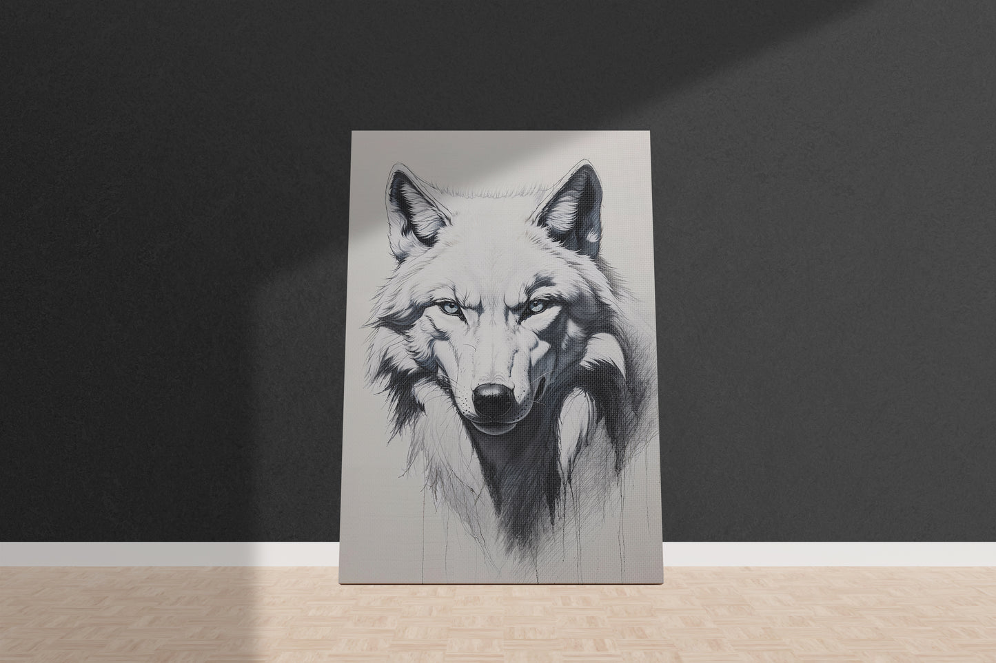 Ethereal Silence: Minimalist White Wolf Canvas