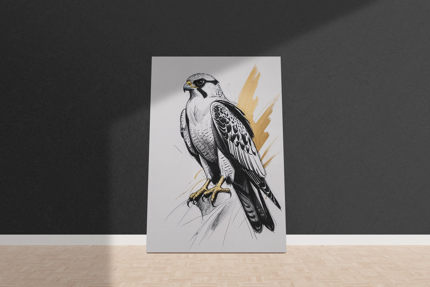 Golden Elegance: Minimalist Falcon Art