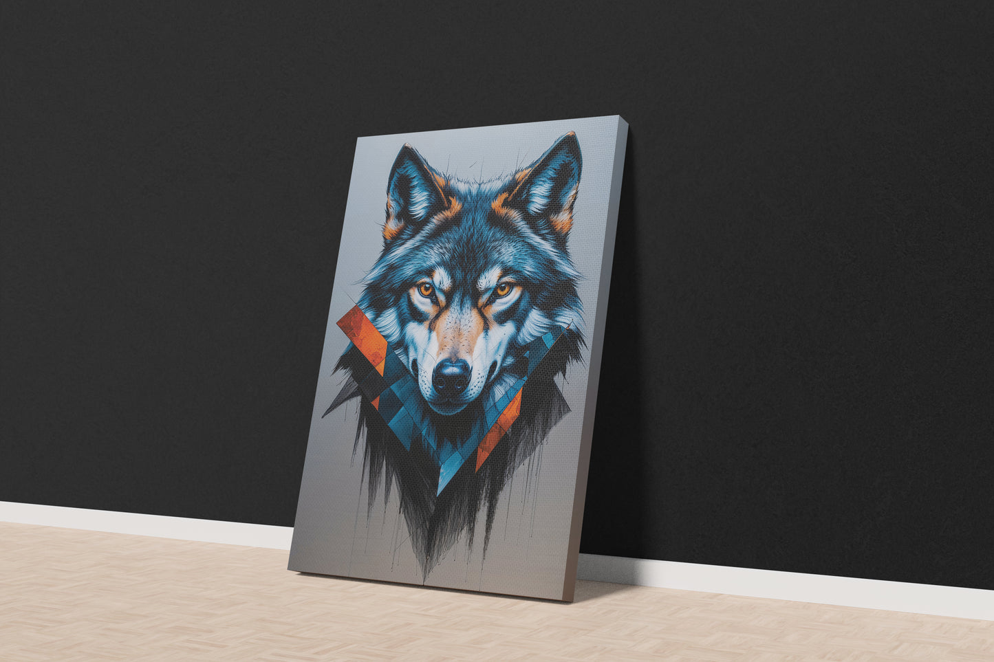 Geometric Echo: Abstract Digital Wolf Canvas Art