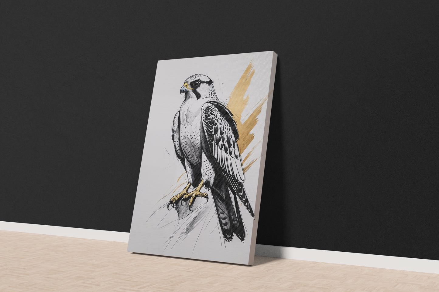 Golden Elegance: Minimalist Falcon Art