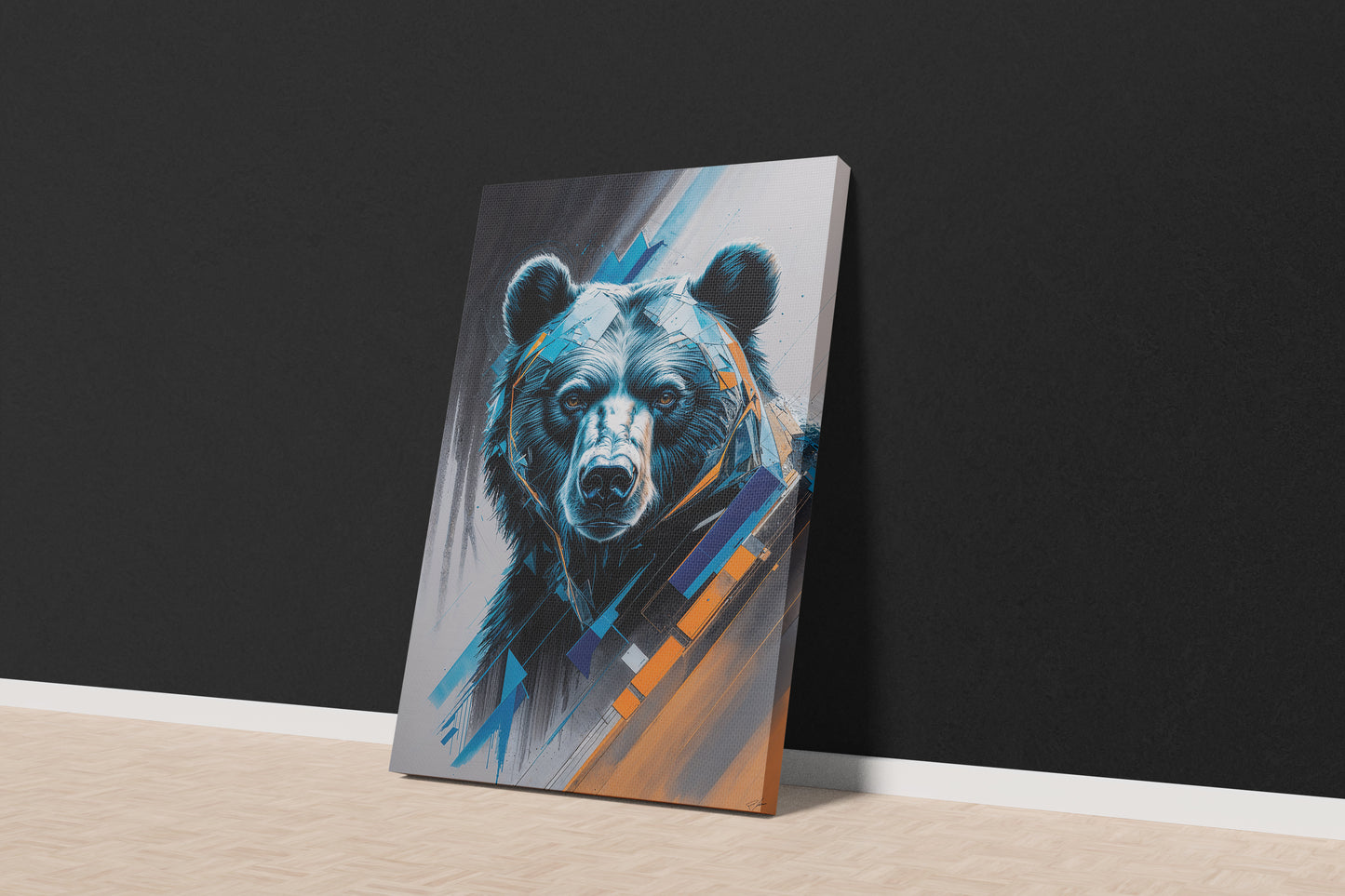 Glitch Aesthetic: Modern Geometric Bear Canvas Art