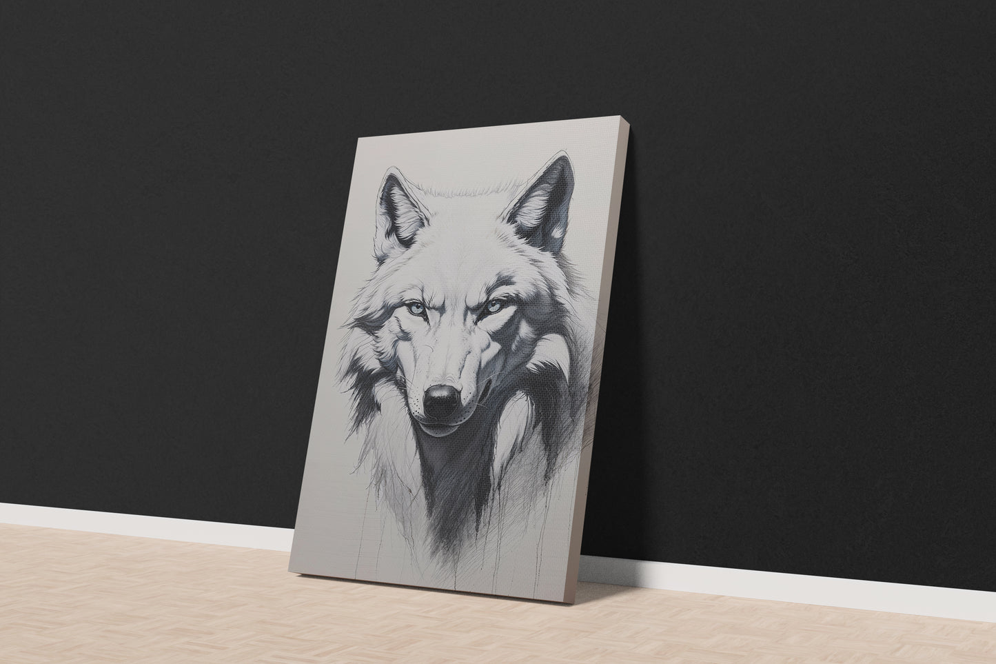 Ethereal Silence: Minimalist White Wolf Canvas