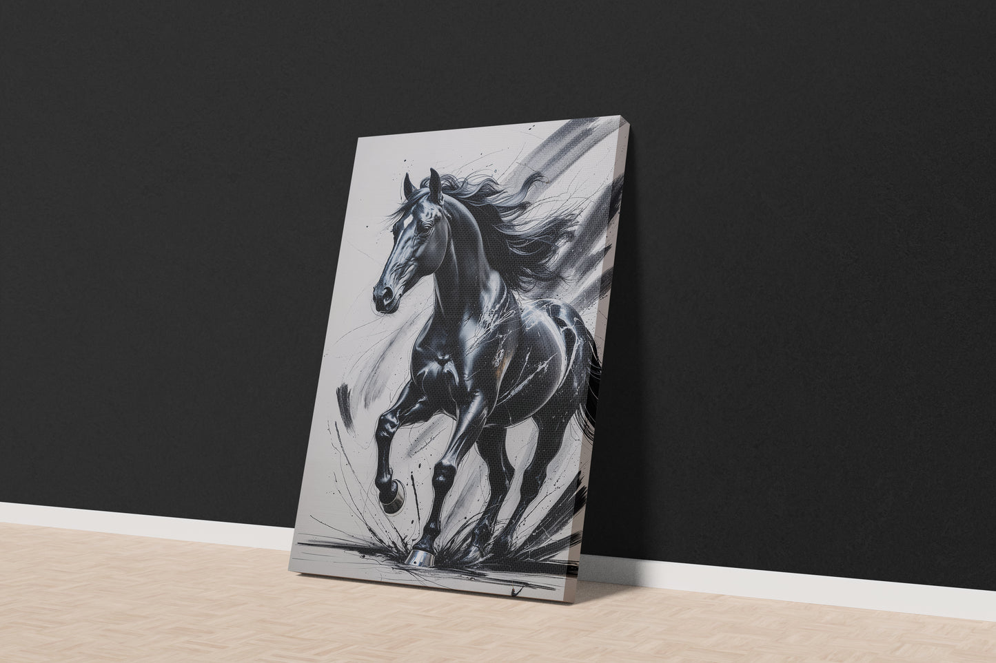 Ebon Fury: Abstract Black Horse Canvas