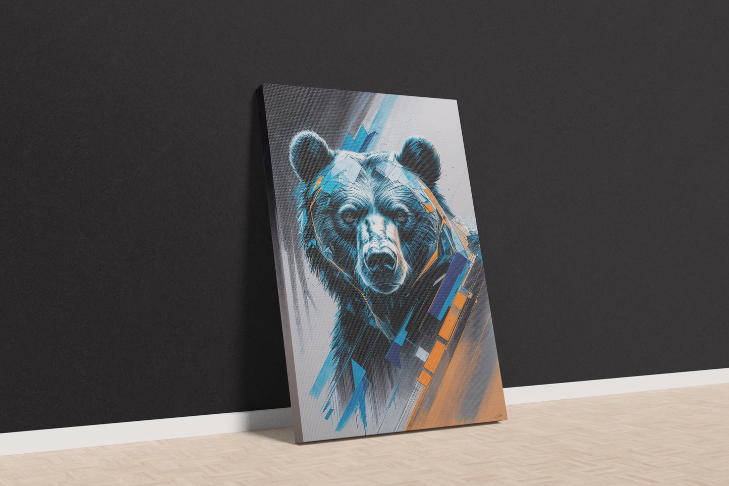 Glitch Aesthetic: Modern Geometric Bear Canvas Art