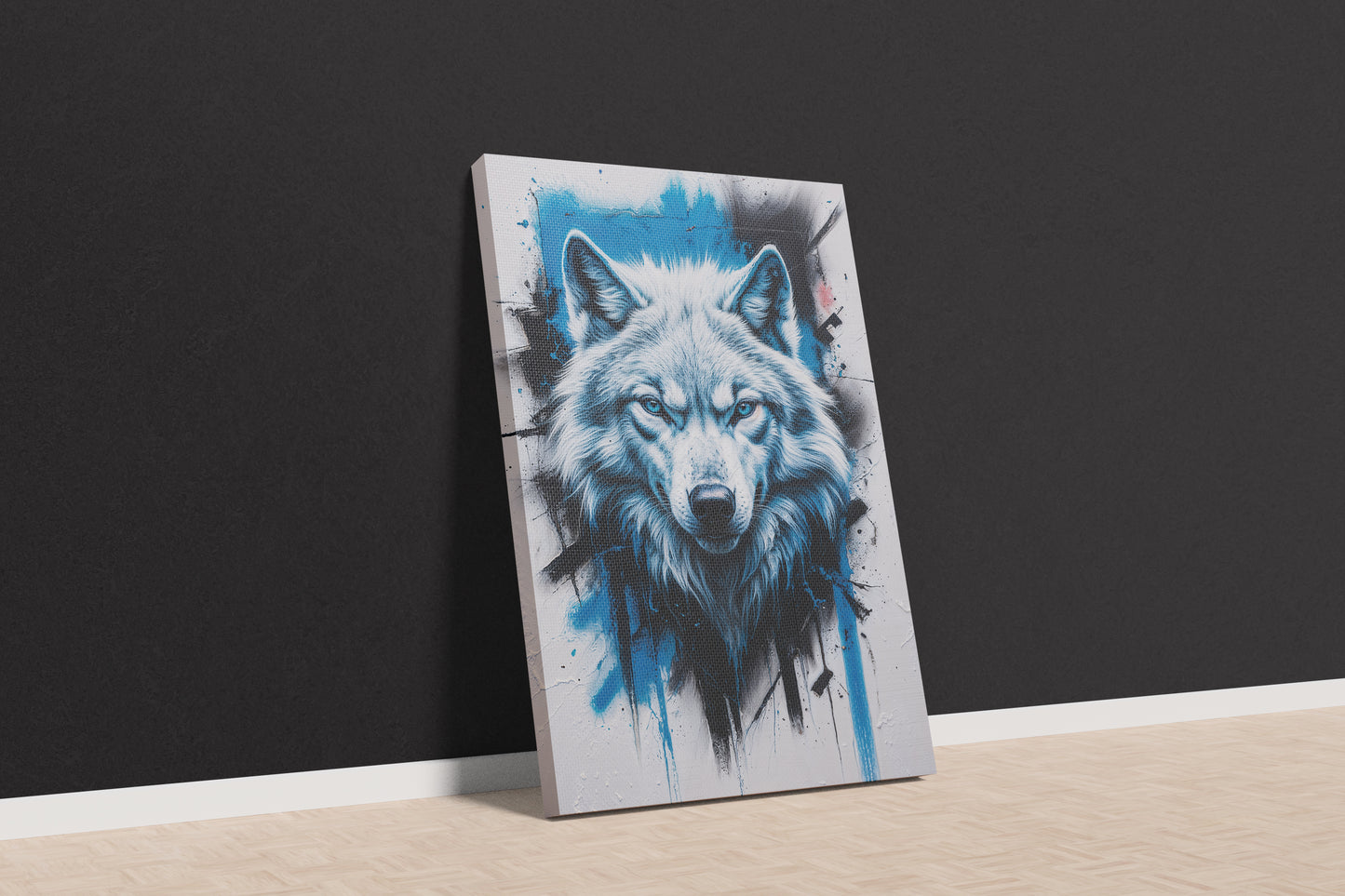 Urban Howl: Street Art White Wolf Canvas