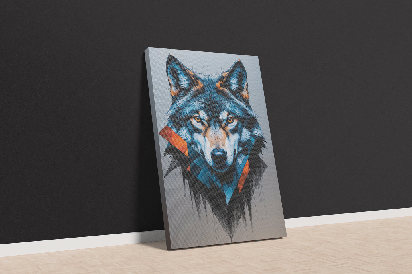 Geometric Echo: Abstract Digital Wolf Canvas Art