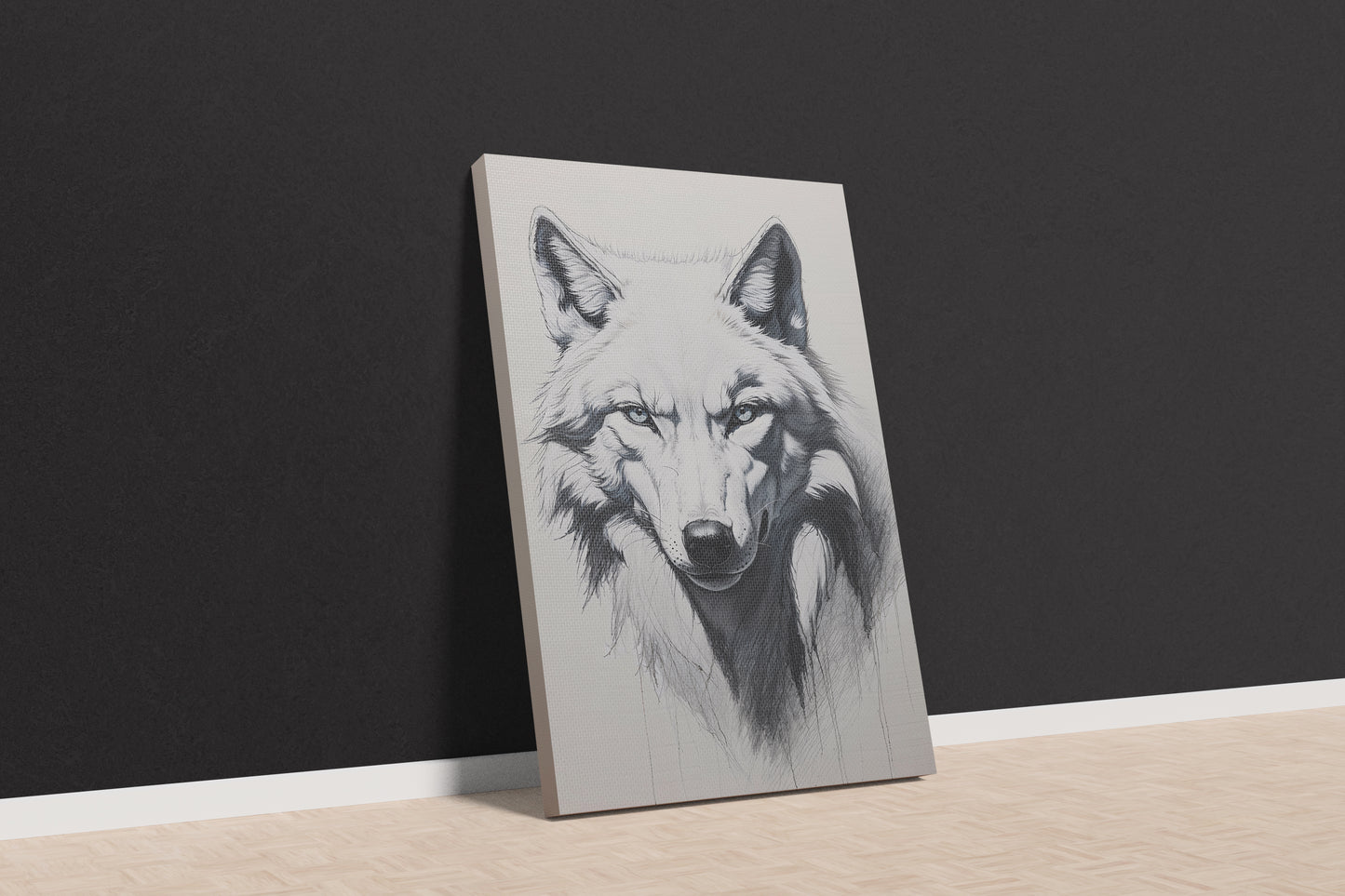 Ethereal Silence: Minimalist White Wolf Canvas