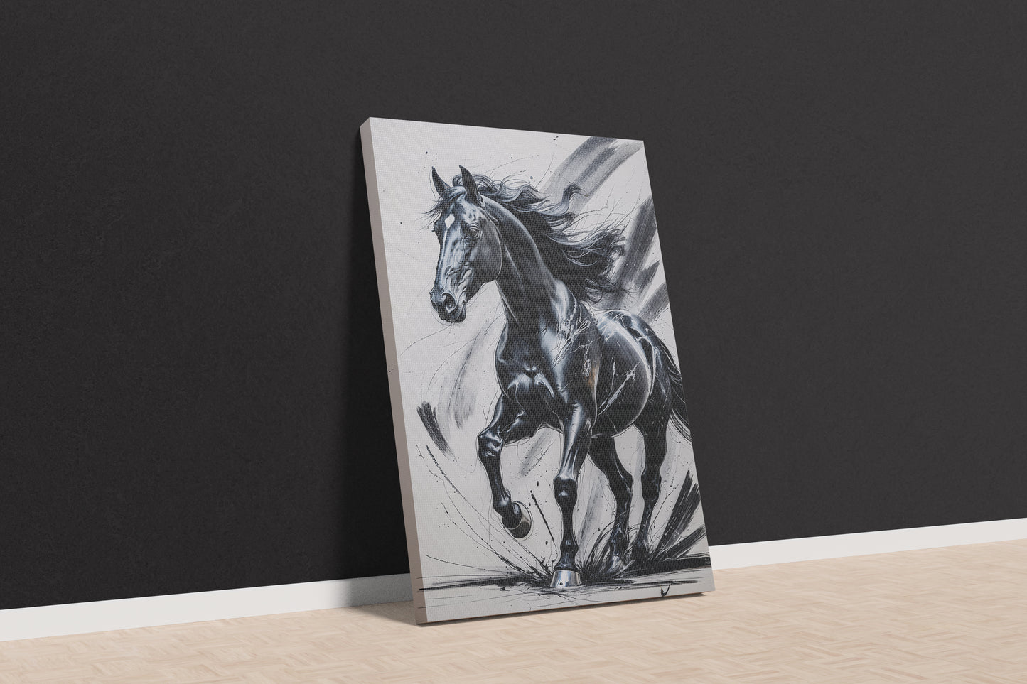 Ebon Fury: Abstract Black Horse Canvas