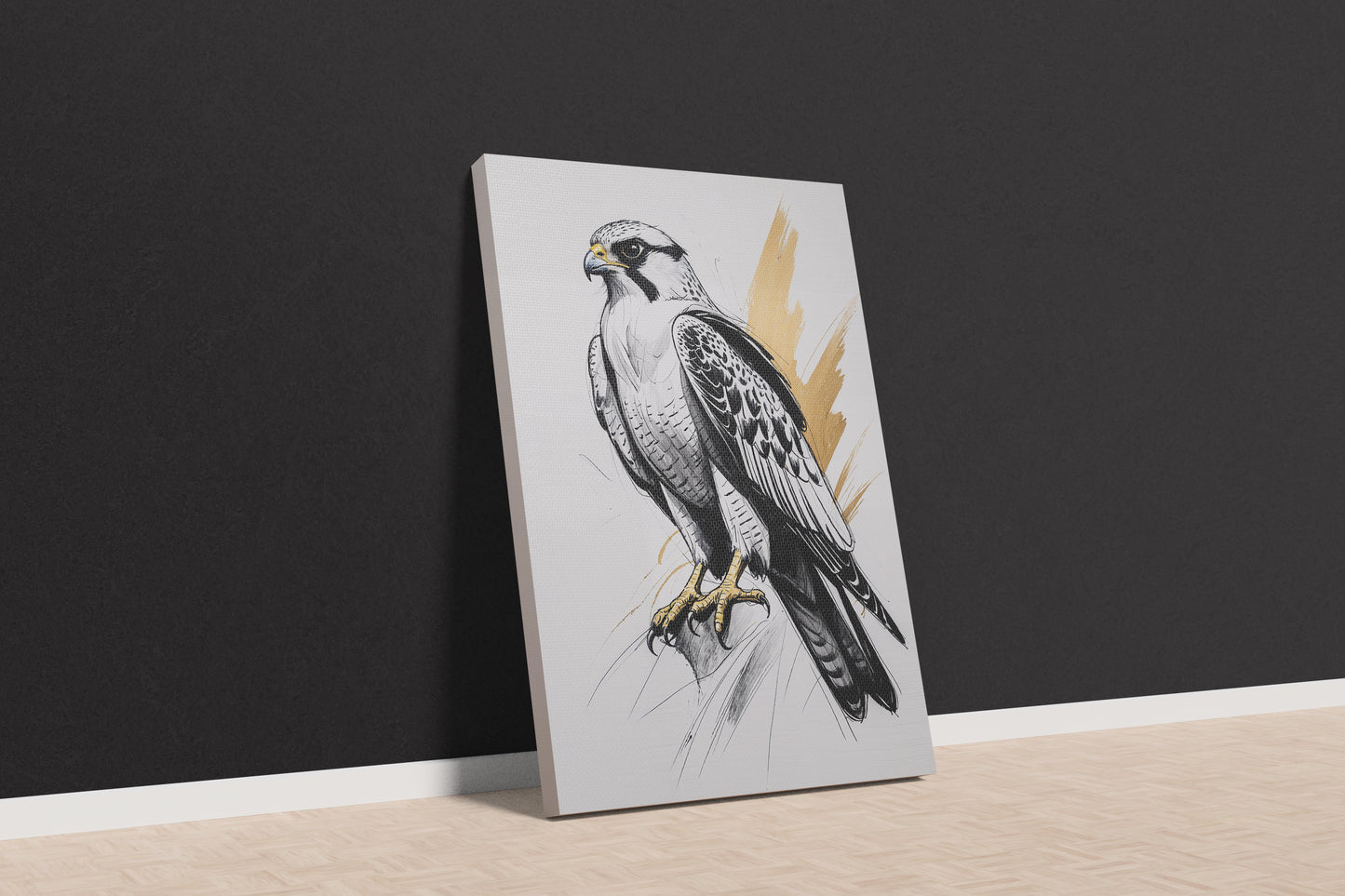 Golden Elegance: Minimalist Falcon Art